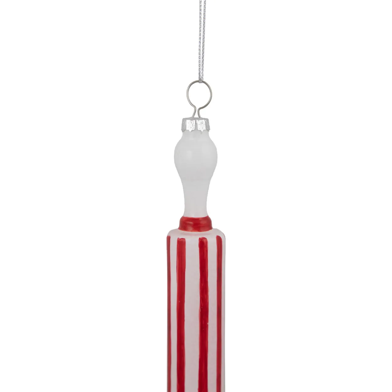 Discount 7.25" Red Striped Rolling Pin Glass Christmas Ornament Food & Beverage