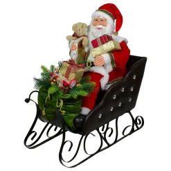 New 32" Red Traditional Jolly Santa Claus in Jewel Sleigh Christmas Figurine Santa Claus