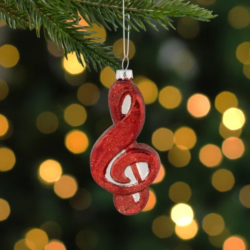 Online 4.25" Red Treble Clef Glass Christmas Ornament Novelty