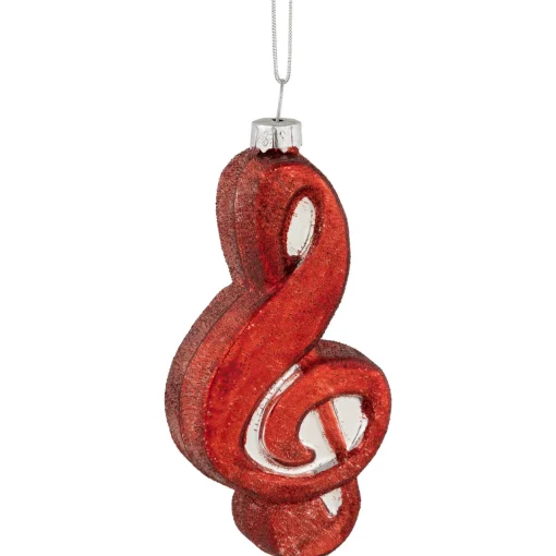 Online 4.25" Red Treble Clef Glass Christmas Ornament Novelty