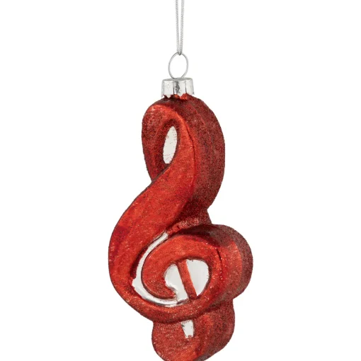 Online 4.25" Red Treble Clef Glass Christmas Ornament Novelty