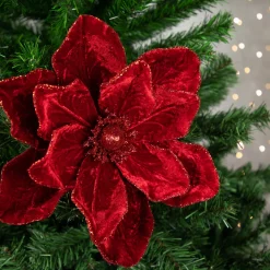 Best 24" Red Velvet Glittered Magnolia Christmas Stem Spray Sprays, Picks & Branches