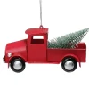 Outlet 4.5" Red Vintage Style Truck with Frosted Tree Christmas Ornament Transportation