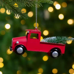 Outlet 4.5" Red Vintage Style Truck with Frosted Tree Christmas Ornament Transportation