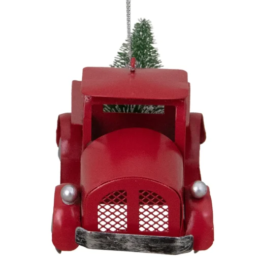 Outlet 4.5" Red Vintage Style Truck with Frosted Tree Christmas Ornament Transportation