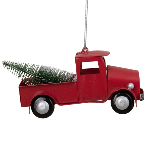 Outlet 4.5" Red Vintage Style Truck with Frosted Tree Christmas Ornament Transportation