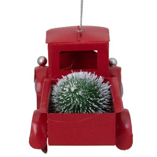 Outlet 4.5" Red Vintage Style Truck with Frosted Tree Christmas Ornament Transportation