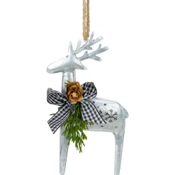 Outlet 6.25" Reindeer with Black Gingham Bow Christmas Ornament Animals