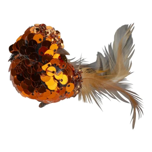 Sale 4.5" Right Facing Orange Sequined Bird Christmas Ornament Animals