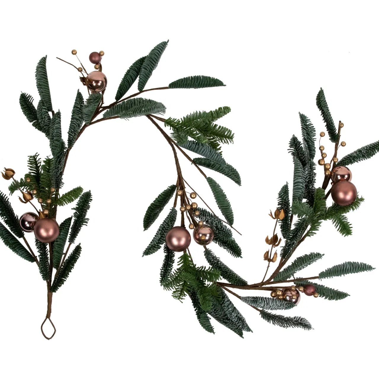 6' Rose Gold Ball Ornaments Artificial Christmas Garland, Unlit Pre Decorated