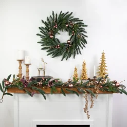 6' Rose Gold Ball Ornaments Artificial Christmas Garland, Unlit Pre Decorated