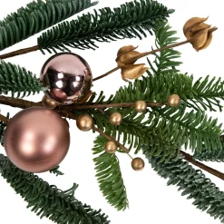 6' Rose Gold Ball Ornaments Artificial Christmas Garland, Unlit Pre Decorated