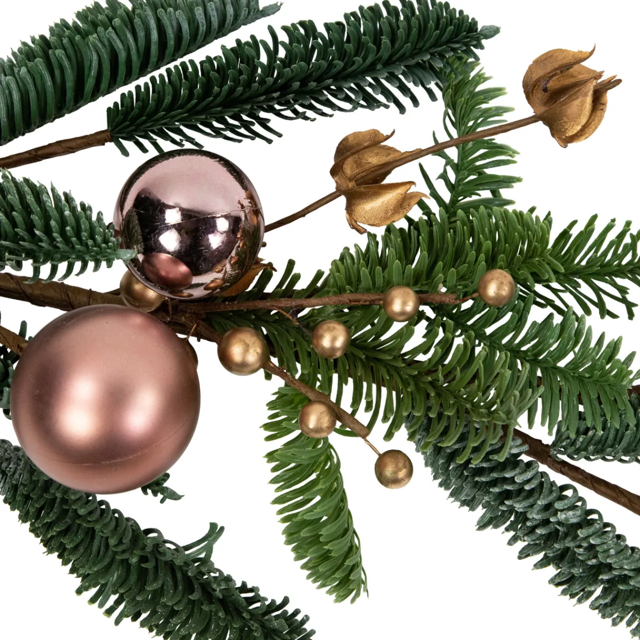 6' Rose Gold Ball Ornaments Artificial Christmas Garland, Unlit Pre Decorated