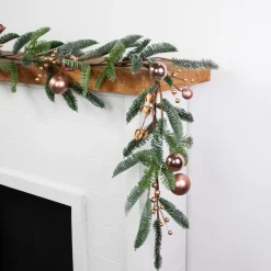 6' Rose Gold Ball Ornaments Artificial Christmas Garland, Unlit Pre Decorated