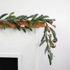 6' Rose Gold Ball Ornaments Artificial Christmas Garland, Unlit Pre Decorated