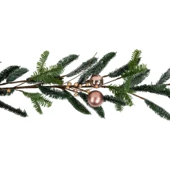 6' Rose Gold Ball Ornaments Artificial Christmas Garland, Unlit Pre Decorated