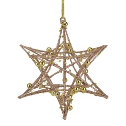 Hot 5" Rose Gold Starburst with Glitter and Beads Christmas Ornament Symbols