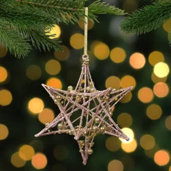 Hot 5" Rose Gold Starburst with Glitter and Beads Christmas Ornament Symbols