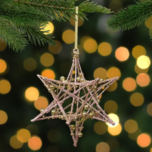 Hot 5" Rose Gold Starburst with Glitter and Beads Christmas Ornament Symbols