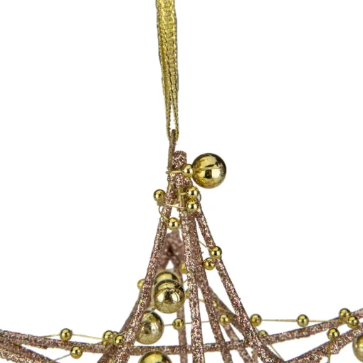 Hot 5" Rose Gold Starburst with Glitter and Beads Christmas Ornament Symbols