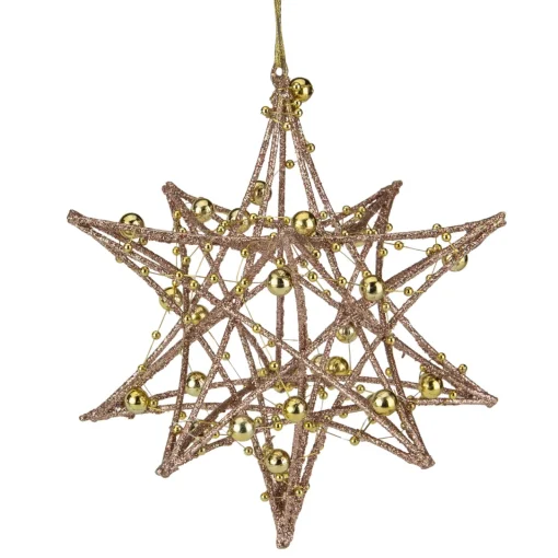 Hot 5" Rose Gold Starburst with Glitter and Beads Christmas Ornament Symbols