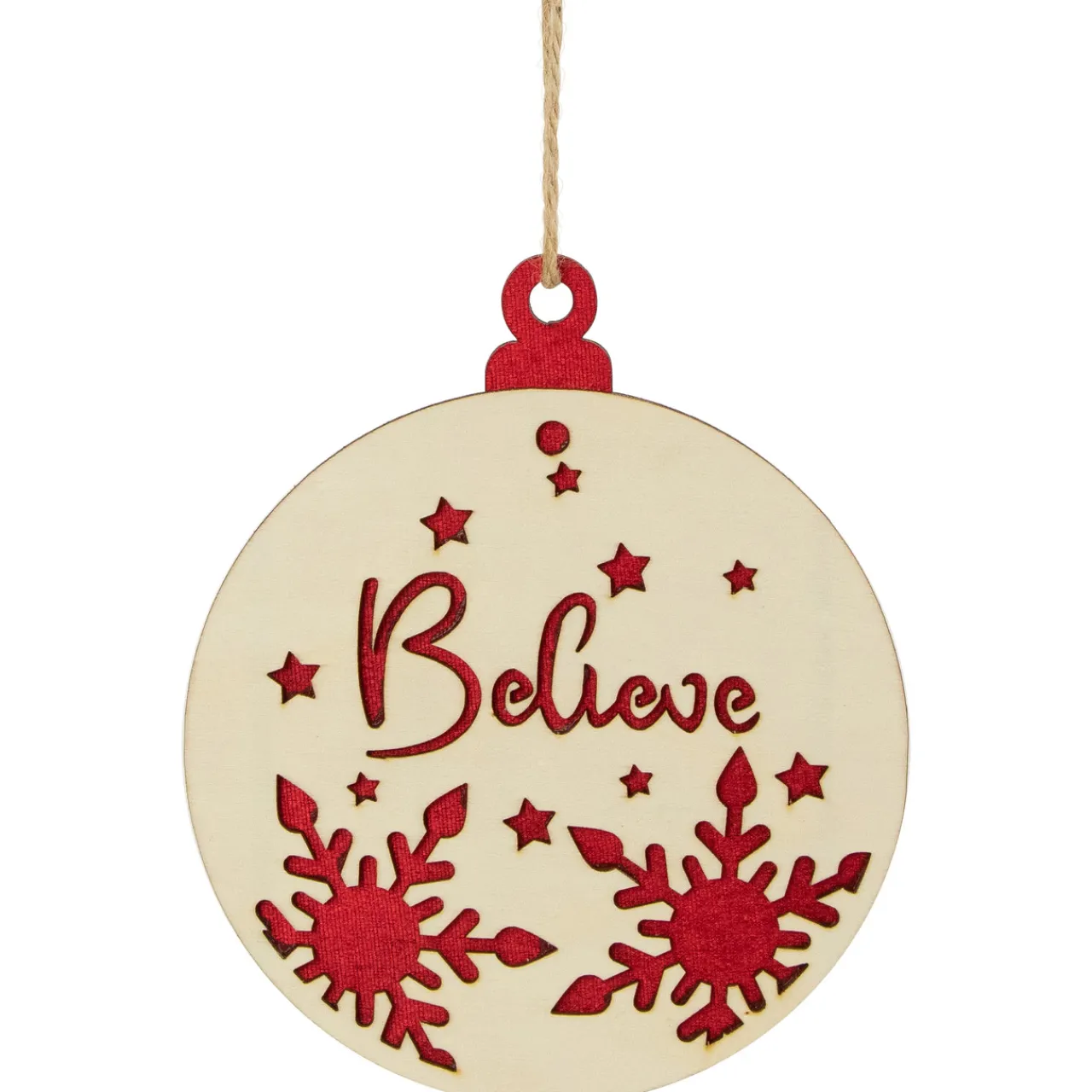 Outlet 7" Round "Believe" Christmas Ornament Disc with Snowflake and Star Cutouts Novelty