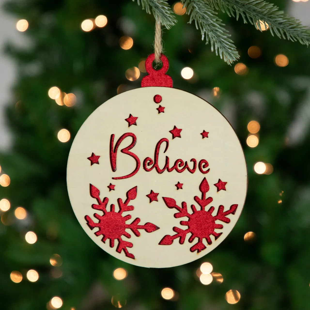 Outlet 7" Round "Believe" Christmas Ornament Disc with Snowflake and Star Cutouts Novelty