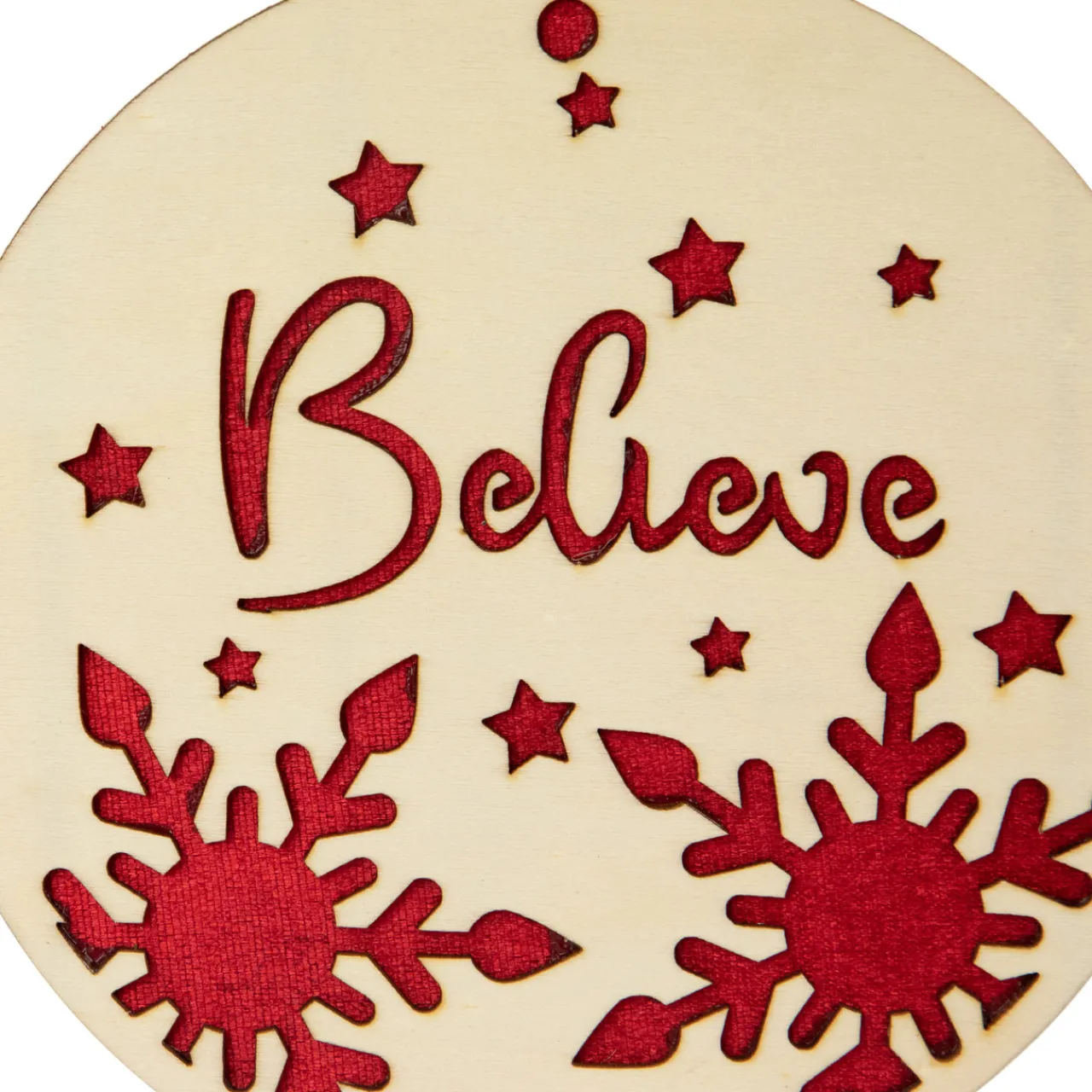 Outlet 7" Round "Believe" Christmas Ornament Disc with Snowflake and Star Cutouts Novelty