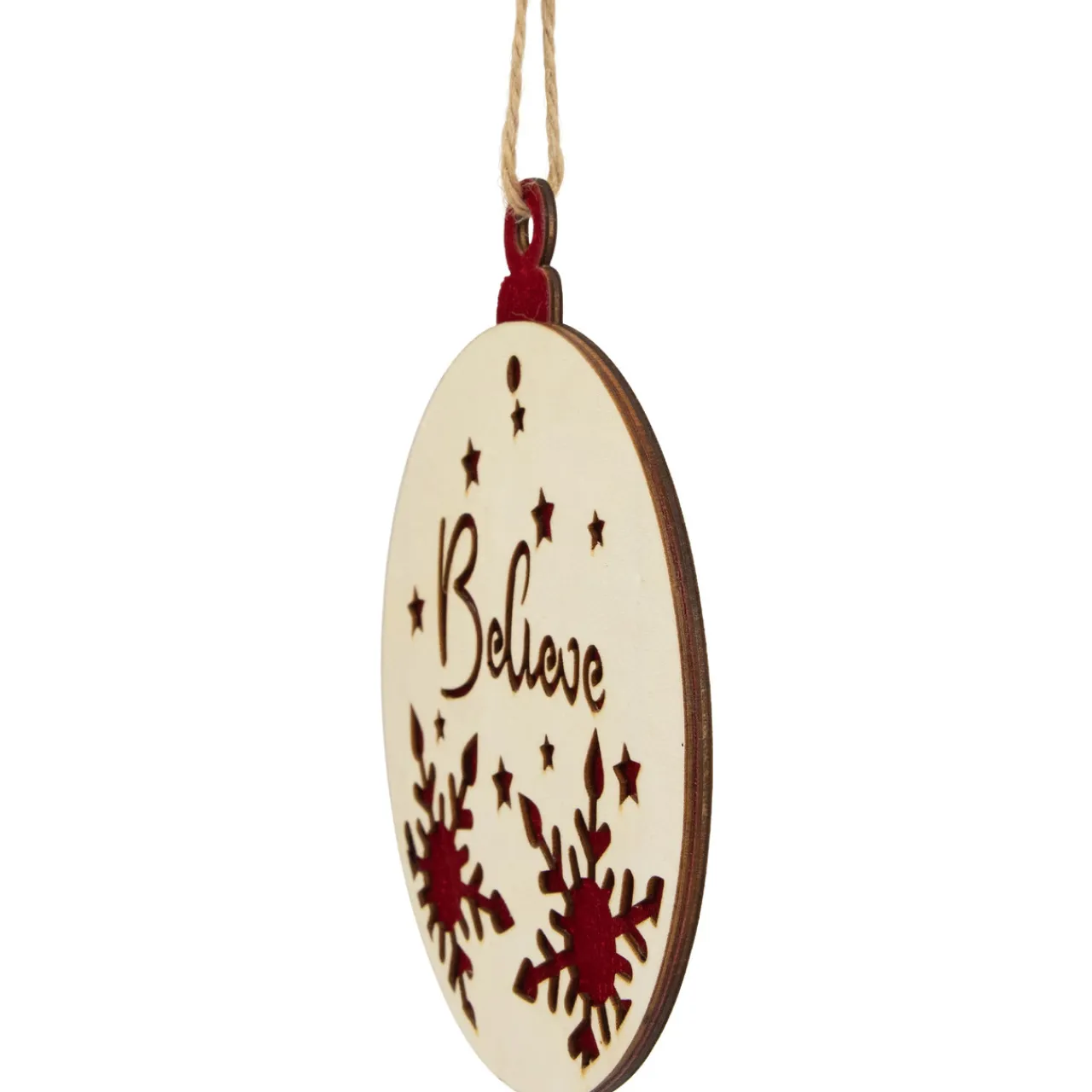 Outlet 7" Round "Believe" Christmas Ornament Disc with Snowflake and Star Cutouts Novelty