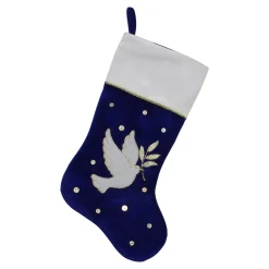 Outlet 20.5" Royal Blue and White Velvet Dove with Olive Branch Christmas Stocking Stockings