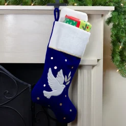Outlet 20.5" Royal Blue and White Velvet Dove with Olive Branch Christmas Stocking Stockings
