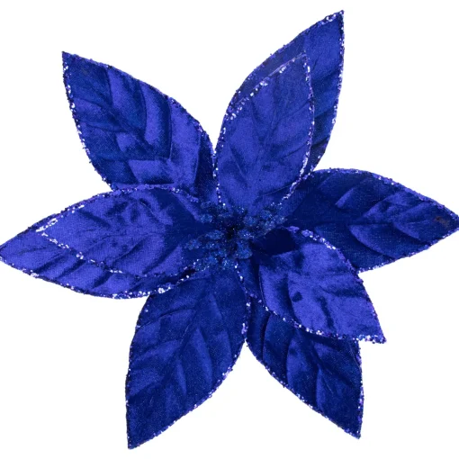Best 10" Royal Blue Glittered Poinsettia Christmas Floral Pick Clip-On Ornament Garden & Floral