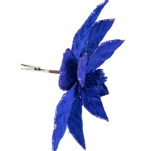 Best 10" Royal Blue Glittered Poinsettia Christmas Floral Pick Clip-On Ornament Garden & Floral