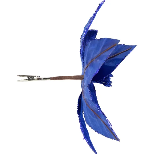 Best 10" Royal Blue Glittered Poinsettia Christmas Floral Pick Clip-On Ornament Garden & Floral