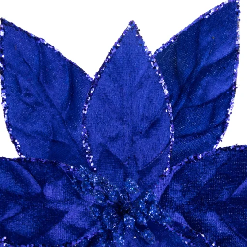 Best 10" Royal Blue Glittered Poinsettia Christmas Floral Pick Clip-On Ornament Garden & Floral