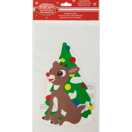 Outlet 8" Rudolph and Christmas Tree Double Sided Gel Window Cling Decoration Window