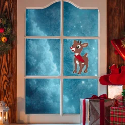 Sale 8" Rudolph in Red Scarf Double Sided Gel Window Cling Decoration Window