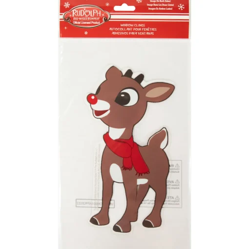 Sale 8" Rudolph in Red Scarf Double Sided Gel Window Cling Decoration Window