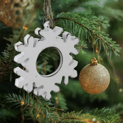 Hot 4.75" Rustic White Embossed Snowflake with Mirror Medallion Christmas Ornament Icicles|Snowflakes