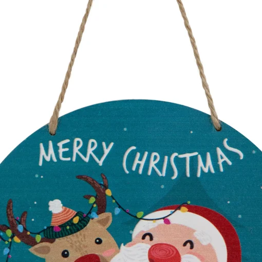 8" Santa and Reindeer "Merry Christmas" Disc Ornament Disk Ornaments