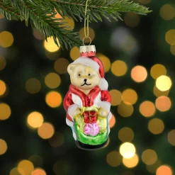Sale 3.25" Santa Bear with Gift Bag Glass Christmas Ornament Santa Claus