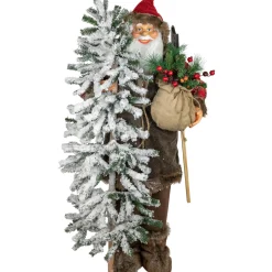 Clearance 48" Santa Claus with Artificial Flocked Alpine Tree Christmas Figure Santa Claus