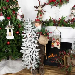 Clearance 48" Santa Claus with Artificial Flocked Alpine Tree Christmas Figure Santa Claus