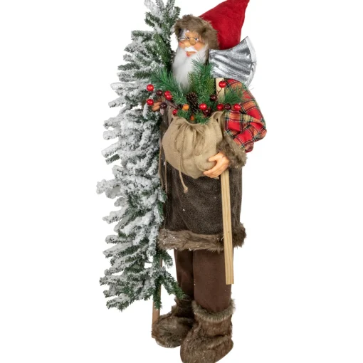 Clearance 48" Santa Claus with Artificial Flocked Alpine Tree Christmas Figure Santa Claus