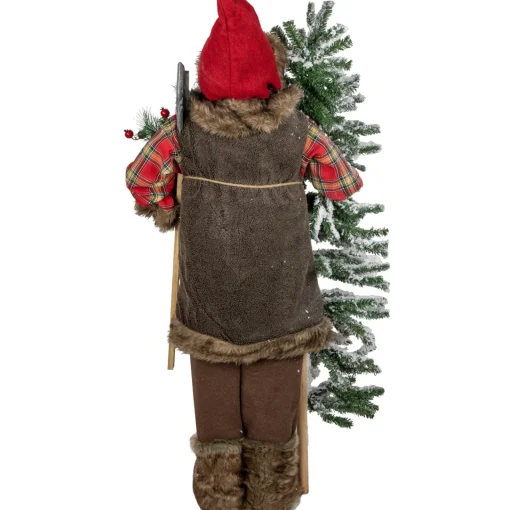Clearance 48" Santa Claus with Artificial Flocked Alpine Tree Christmas Figure Santa Claus