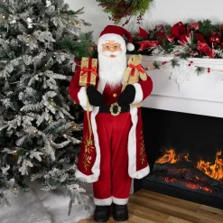 Discount 48" Santa Claus with Teddy Bear and Gift Sack Standing Christmas Figure Santa Claus
