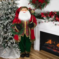 Sale 60" Santa Claus with Wreath and Gift Bag Standing Christmas Figure Santa Claus