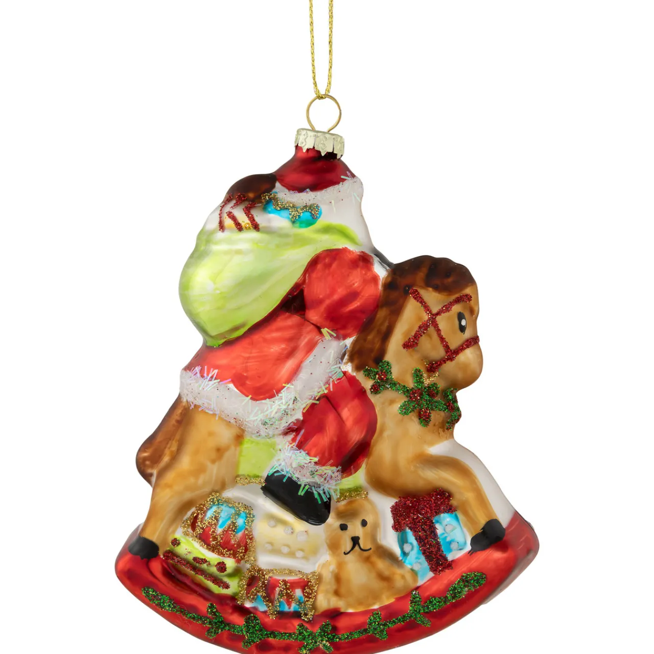 4.75" Santa on a Rocking Horse Glittered Glass Christmas Ornament Santa Claus