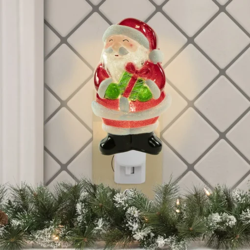 Clearance 6.75" Santa with Gift Frosted Christmas Night Light Night Lights