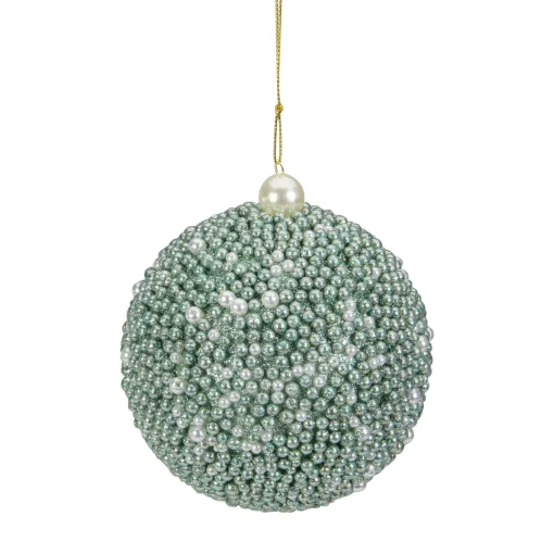 Best 4" Seafoam Green Glitter Beaded Christmas Ball Ornament Glass|Ball Ornaments